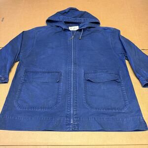 Vintage Eddie Bauer Jacket Womens Large Blue Hooded Canvas Anorak Hong Kong 90s